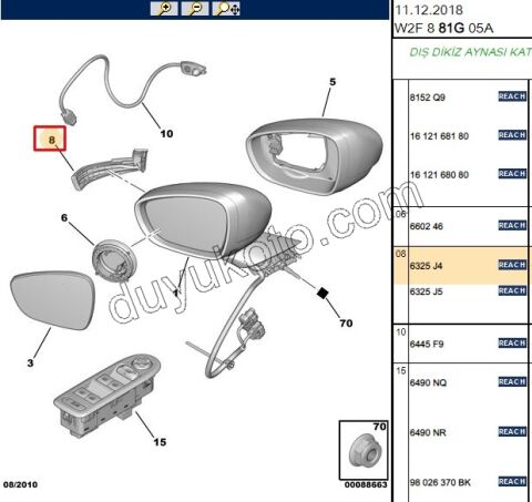 Peugeot 508 Citroen C3 Aircoss C4 Picasso DS4/DS5 Automobiles Ayna Sinyali Sol 2011/2021