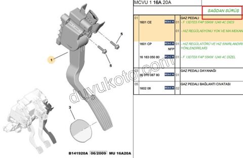 PEDAL GAZ P B P 1.3JTD SAG DIREKSIYON