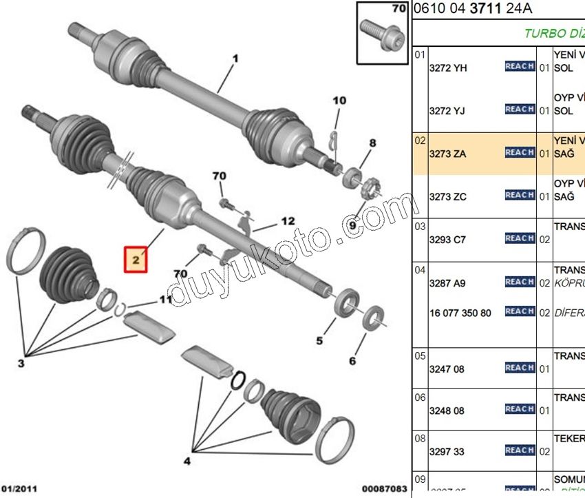 Aks Mili Sağ P5081 C53 DS5 1.6HDİ Euro5 1.6VTi 120HP MCP S&S