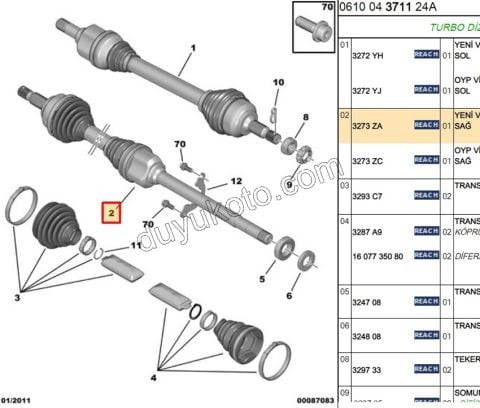 Aks Mili Sağ P5081 C53 DS5 1.6HDİ Euro5 1.6VTi 120HP MCP S&S