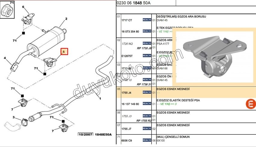 LASTIK ARKA EGZOZ ARKA ASKI P207 1.4HDİ Euro4 02/11 1.6VTi 120HP YAMUK AYAKLI