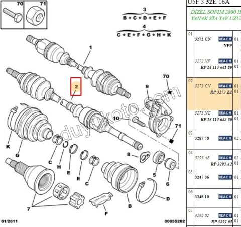 Aks Mili Sağ 18Q BXR1 BXR2 2.8HDI ABS'li