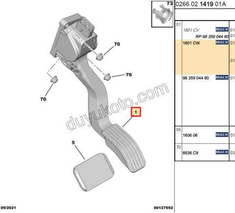 PEDAL GAZ P301 EC5 1.4HDİ Euro5 12/16 115HP 9671433780