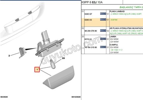 Peugeot 5008 Peugeot 206/206sw 207 306 307 406 Partner Citroen Xsara Saxo Plaka Lambası 1993/2024