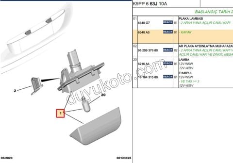 Plaka Lambası 1993/2024 Peugeot 206/206sw 207 306 307 406 3008 5008 Partner Citroen Xsara Saxo