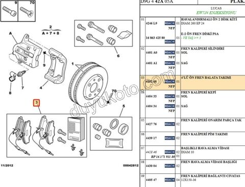 Ön Fren Balatası Takım P406 1.8 EW7J4 425268.04
