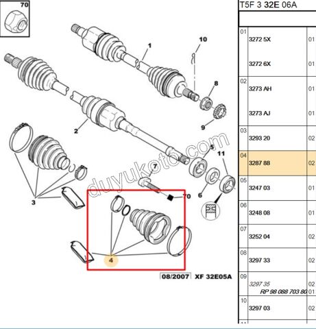 Aks Mili Sağ İç Körüğü (Şanzıman Tarafı)