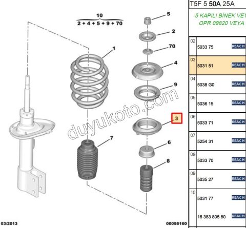 Ön Amortisör Üst Takozu PRT3 P307 P3081 P30081