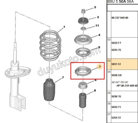 Ön Amortisör Üst Takozu PRT3 P307 P3081 P30081