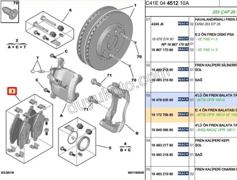 Fren Balatası Ön P2081 P20081 C32 C3AIR DS3 CRSF