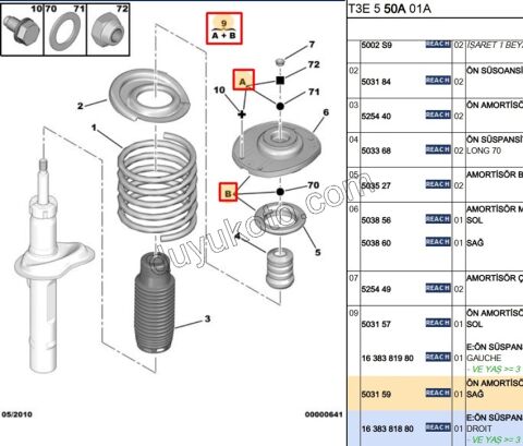 Ön Amortisör Sağ Üst Takozu Kit P206