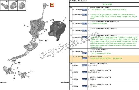 2019> Partner Rifter Berlingo Combo Doblo Proace City Krom Vites Topuzu (6 Vites) P301MQ P2008 P208 EXP4
