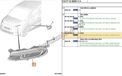 Citroen Berlingo Gündüz Farı Led SAG 2018/2024