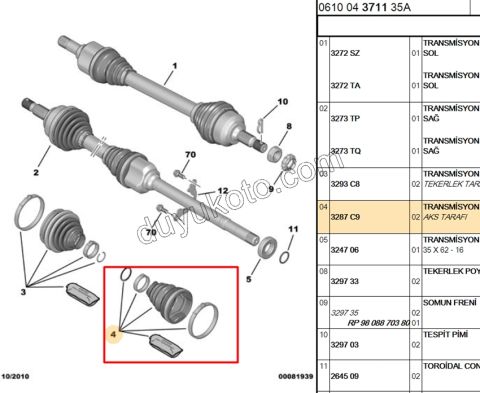 Aks Mili İç Körüğü (Şanzıman Tarafı)   C53 2.0HDİ 16V 136HP