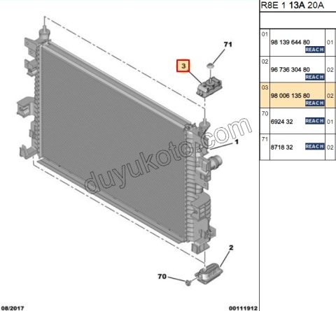 2019> Partner Rifter Berlingo Combo Doblo Proace City Turbo Radyatörü Alt Bağlantı Ayağı P3082