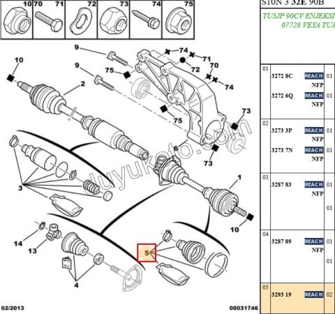Aks Mili Dış Körüğü (Teker Tarafı)   P106 TU5JP OTOM