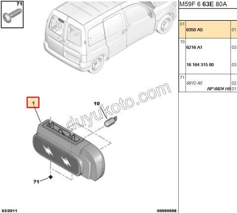 Peugeot Partner İlave 3. Stop Lambası (Bagaj Kapak Çift)  1997/2009