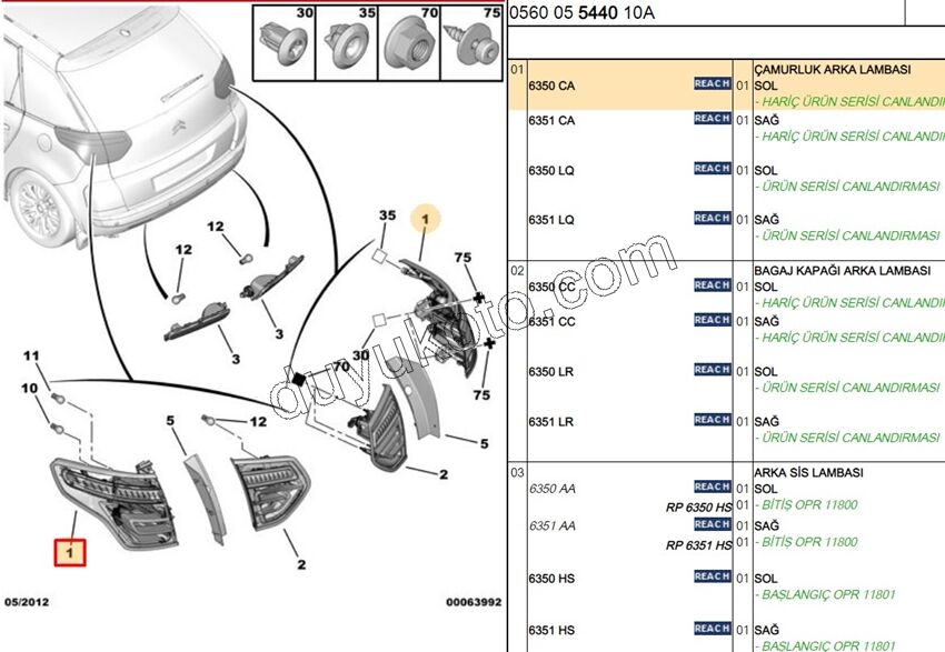 Citroen C4 Picasso Stop Lambası Sol Dış (Çamurlukta) 2007/2010