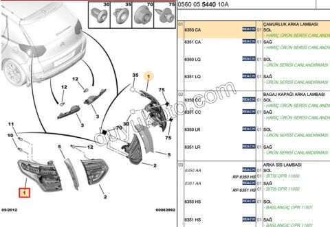 Citroen C4 Picasso Stop Lambası Sol Dış (Çamurlukta) 2007/2010