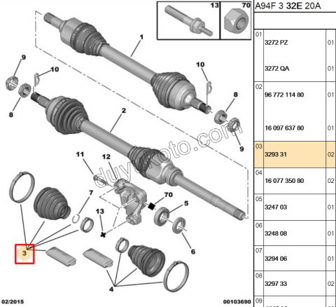 Aks Mili Dış Körüğü (Teker Tarafı)   PRT2 PRT3 P301 P5081 1.6HDİ Euro4/Euro5