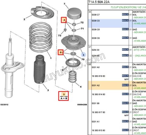 Ön Amortisör Sol  Üst Takozu Kit P206 5031.57