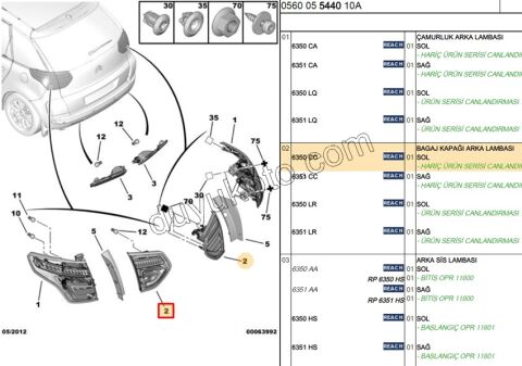 Citroen C4 Picasso Stop Lambası Sol IC 2007/2010