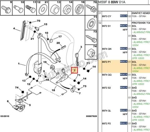 Ön Sol Emniyet Kemeri Tokası P306 PRT2 AIRBAG+ ALARM+