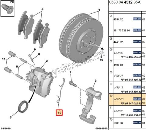 Ön Fren Balatası Kilit Teli PRT P2081 P407 P308 RCZ P30081 P5008