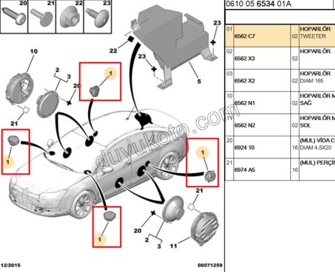 Partner Tepe 206 207 407 508 Berlingo Ön Torpido Twetter Hoparlör