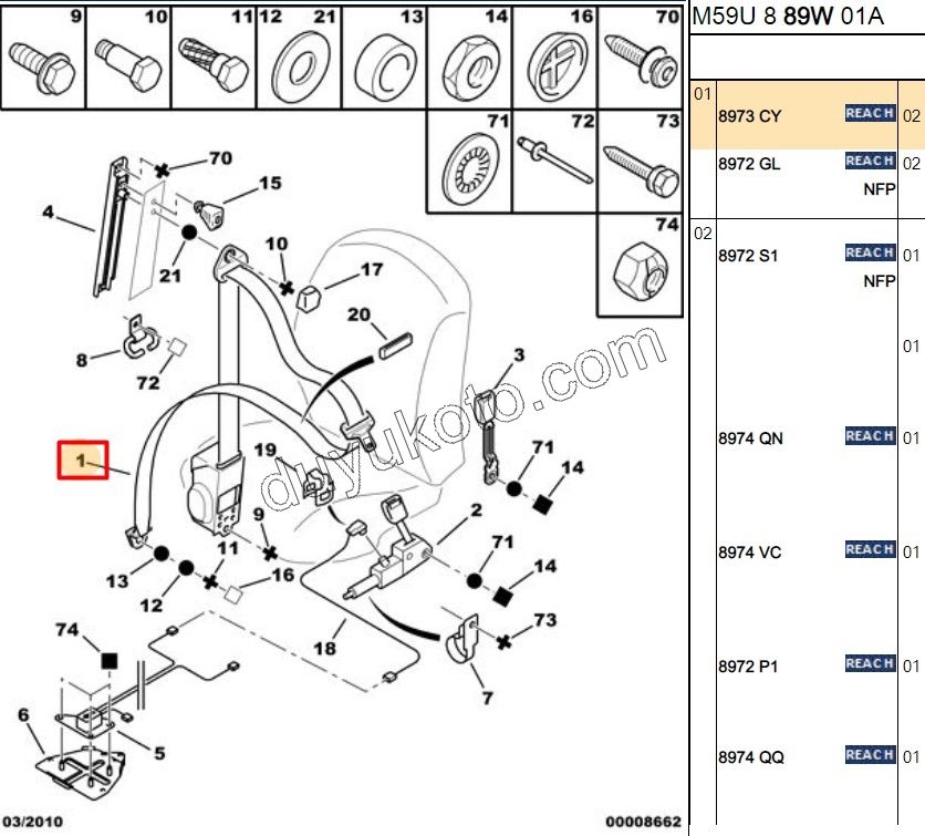 Ön Sağ/Sol Emniyet KemeriPRT1 PRT2 PRT3