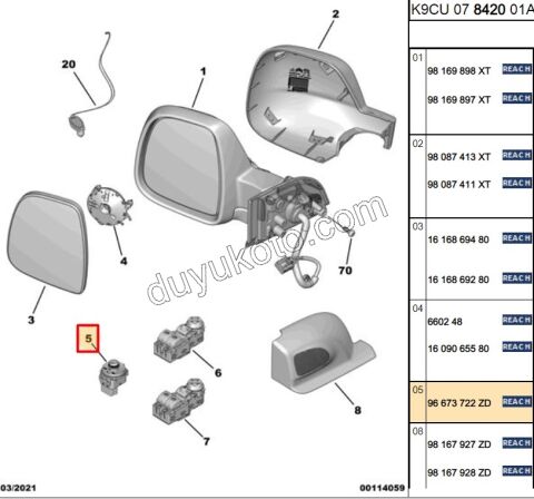 2019> Partner Rifter Berlingo Combo Doblo Proace City Ayna Kumanda Anahtarı P301