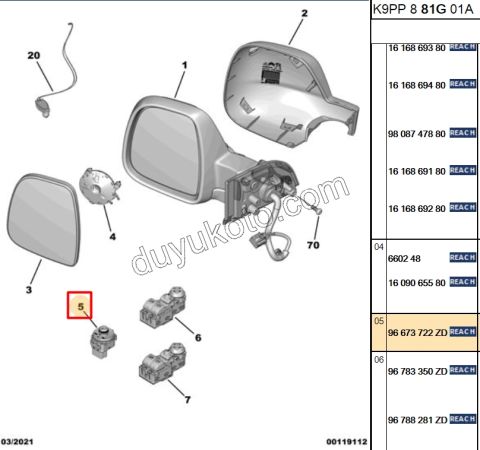 2019> Partner Rifter Berlingo Combo Doblo Proace City Ayna Kumanda Anahtarı P301