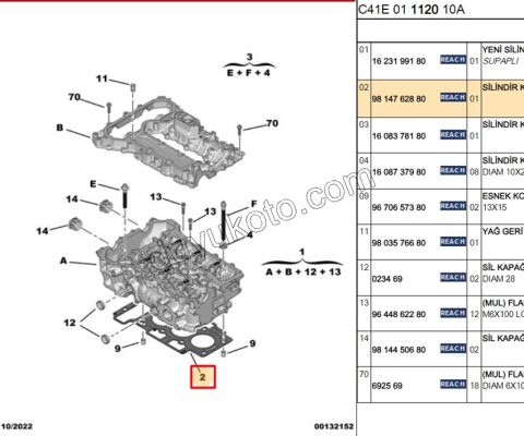 CONTA SILINDIR KAPAK 1.2CC 100/130 2020 Sonrası X 155HP EURO 6.3