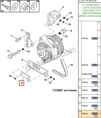 Alternatör Bağlantı Alt Ayağı P106 P205 P305 P306 PRT1