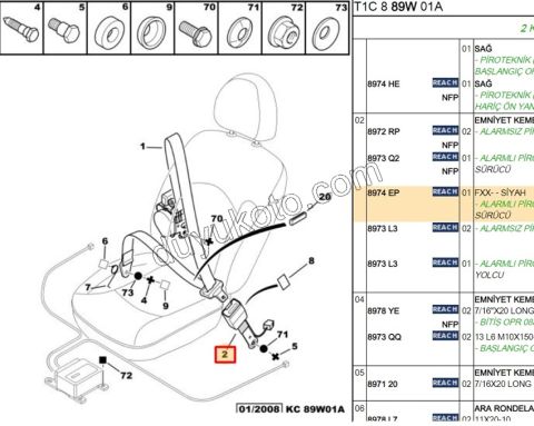 Ön Sağ/Sol Emniyet Kemeri Tokası P206 IKAZ+