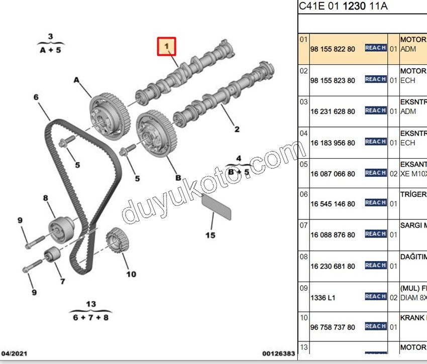 PEUGEOT CITROEN OPEL FIAT 1.2  EKSANTRİK MİLİ Emme EB2ADTS 100/130/155HP 2020 Sonrası EURO 6.3