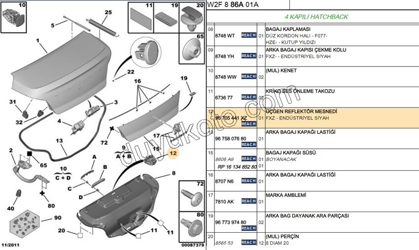 Bagaj İçi Reflöktör Tutucu Kapak P508