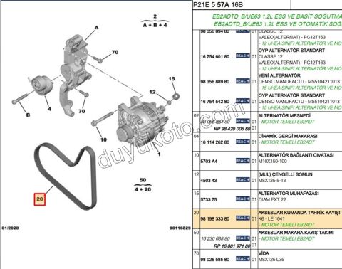 Alternatör V kayışı 6PK1041 EB2F 1.2CC 110HP P2081 P3081 S&S