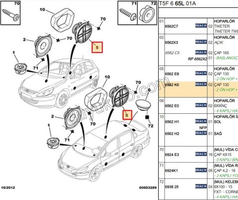 Peugeot ve Citroen Kapı Hoparlör 13cm
