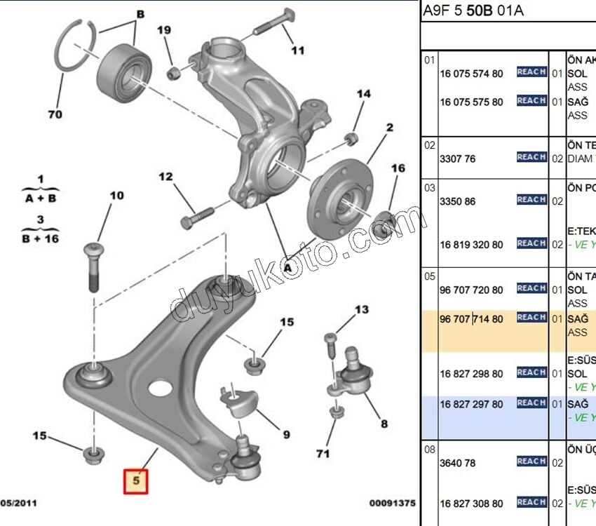 Salıncak Sağ P2081 EB2 1.4HDİ Euro5 12/16 1.6HDİ Euro5