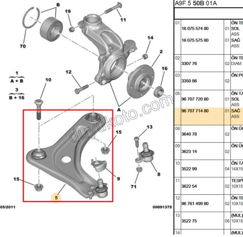 Salıncak Sağ P2081 EB2 1.4HDİ Euro5 12/16 1.6HDİ Euro5