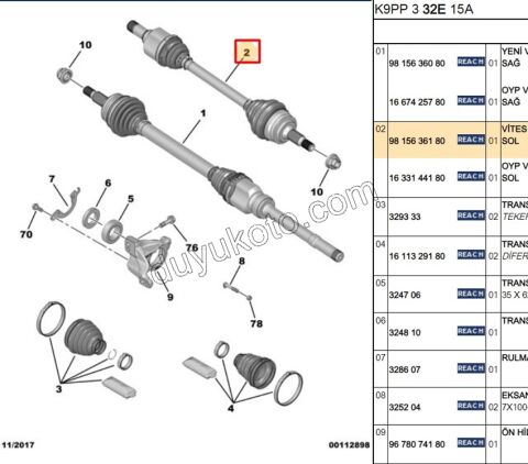 Aks Mili Sol DB4 PRT4 1.5HDİ Euro6 D ML6C