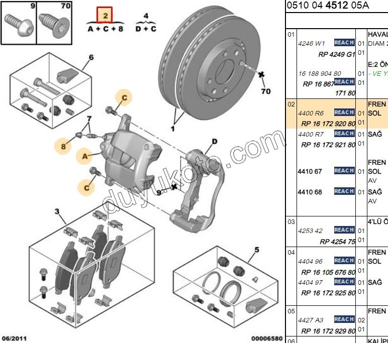 Fren Kaliperi Ön Sol PRT2 P307 206GTI