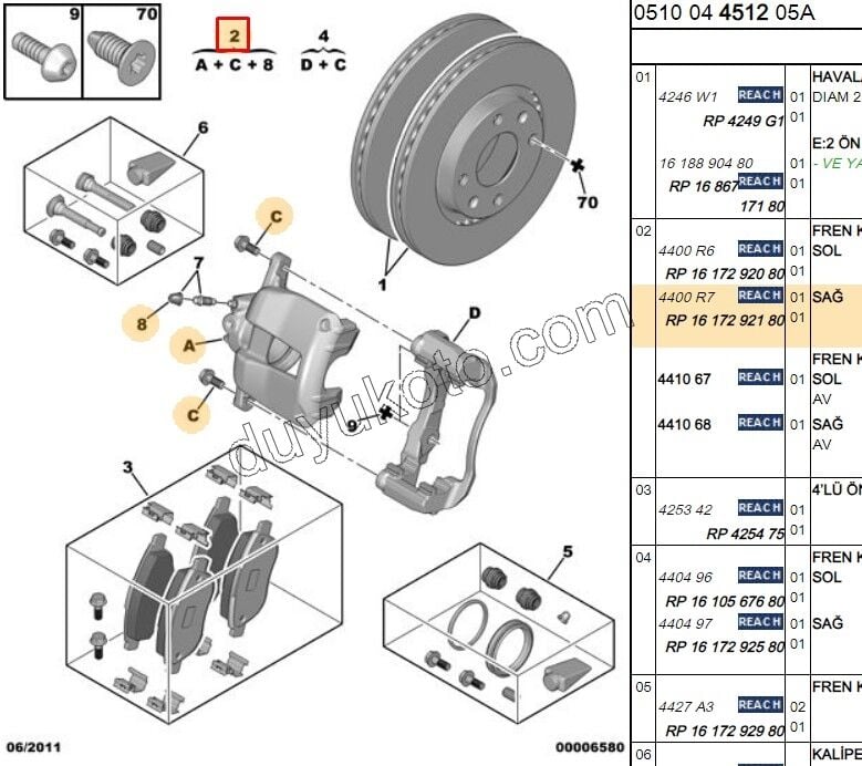 Fren Kaliperi Ön Sağ PRT2 P307 206GTI