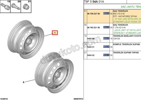 Sac Jant 15 INC 5 BIJON P3082 T9 6.5 J15 CH5-42