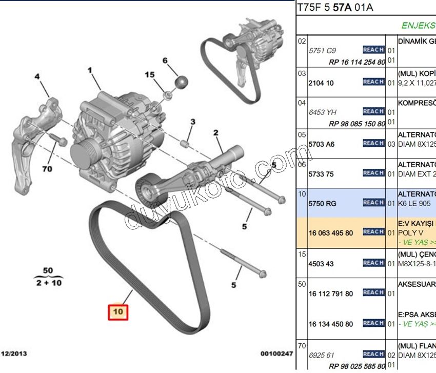 Alternatör V Kayışı 6PK0903 ET3J4 1.6THP 175HP