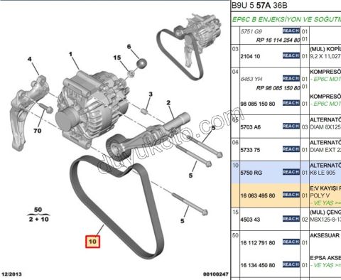 Alternatör V Kayışı 6PK0903 ET3J4 1.6THP 175HP