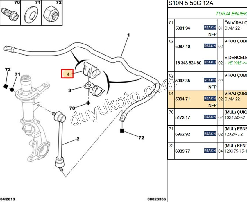 LASTIK VIRAJ DEMIR ON ORTA P106 22MM
