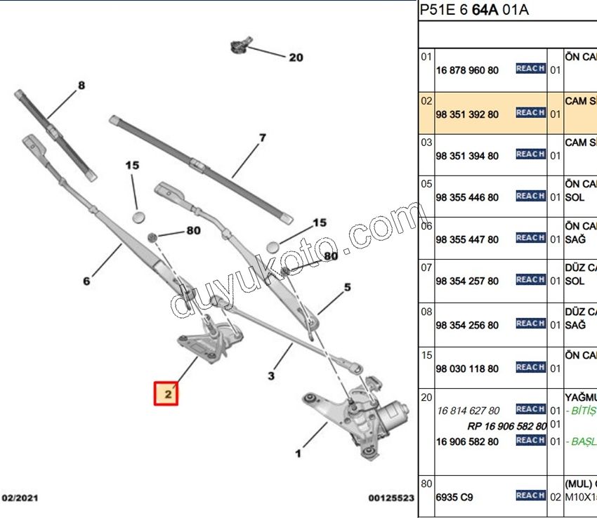 Ön Cam Silgi Kolu  Sağ Ayağı   P3083