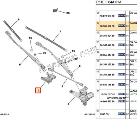 Ön Cam Silgi Kolu  Sağ Ayağı   P3083